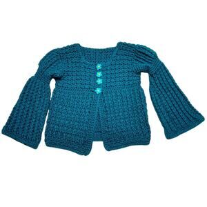 Vintage Handmade Crocheted Sweater with flower buttons Girls size 4T Toddler